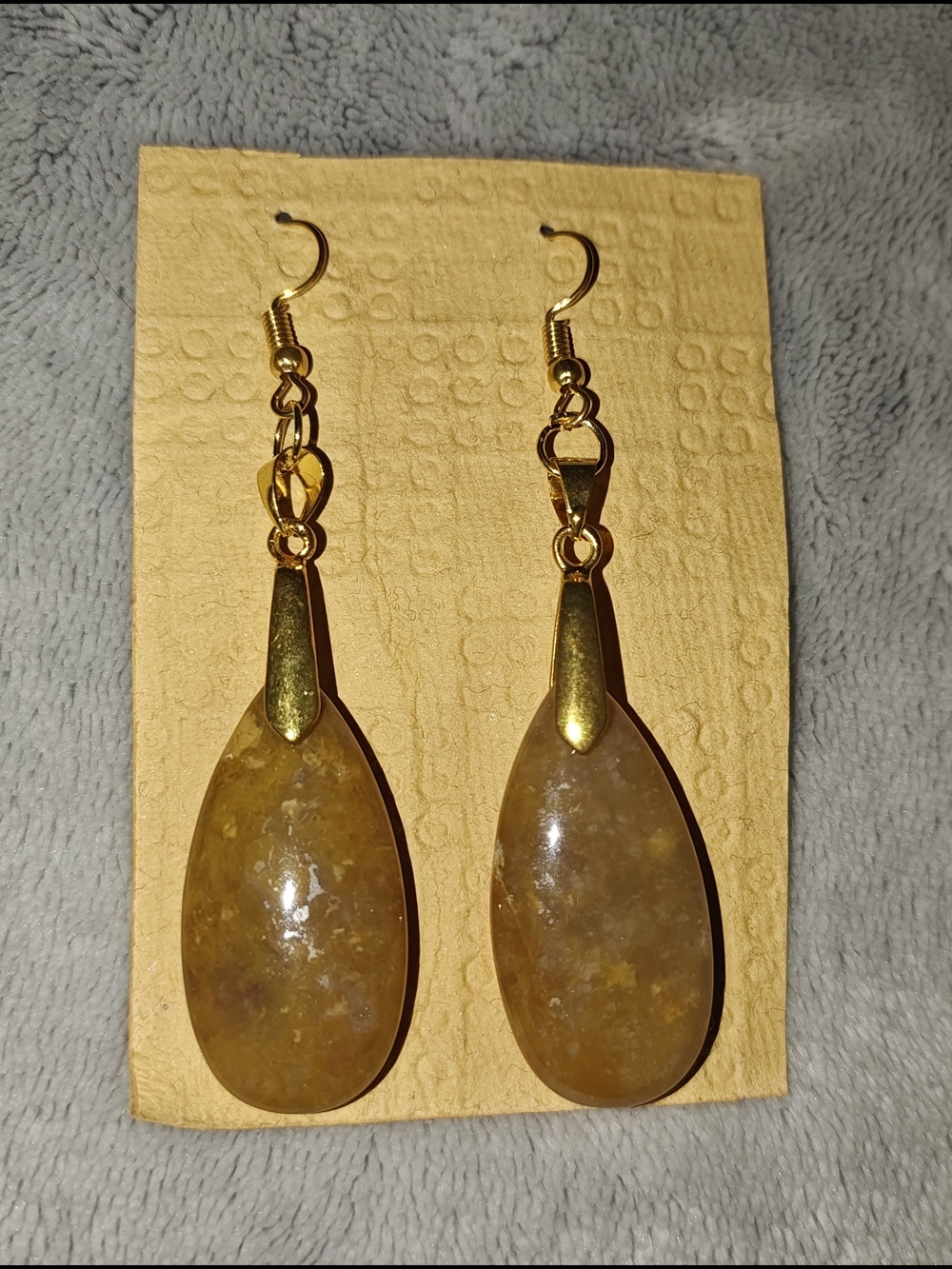 Natural Stone Yellow Teardrop Dangle Earrings - Handmade Jewelry